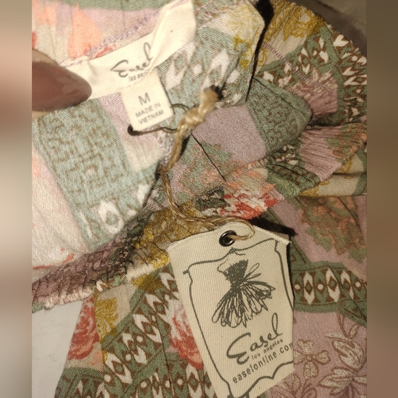 Easel Boho Wide Leg Paisley Pastel Patchwork Boho Palazzo Wide Leg Pants  NWT - Picture 7 of 8